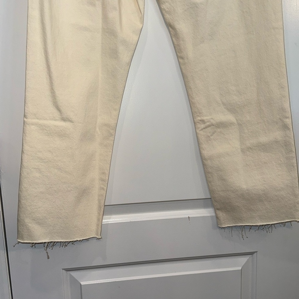 NWT MANGO Havana Straight Leg Cropped Cream High Waist Jeans Size 10 - Picture 13 of 14